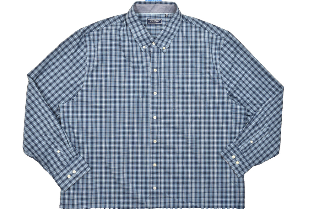 Architect Men's 3XLT Big & Tall Blue Plaid Long Sleeve Button Down Stretch Shirt